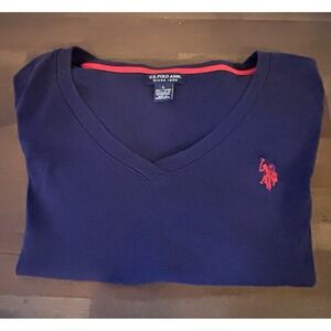U.S. Polo Assn. Navy Blue Women's Size Large V Neck Long Sleeve Tee Shirt NWOT